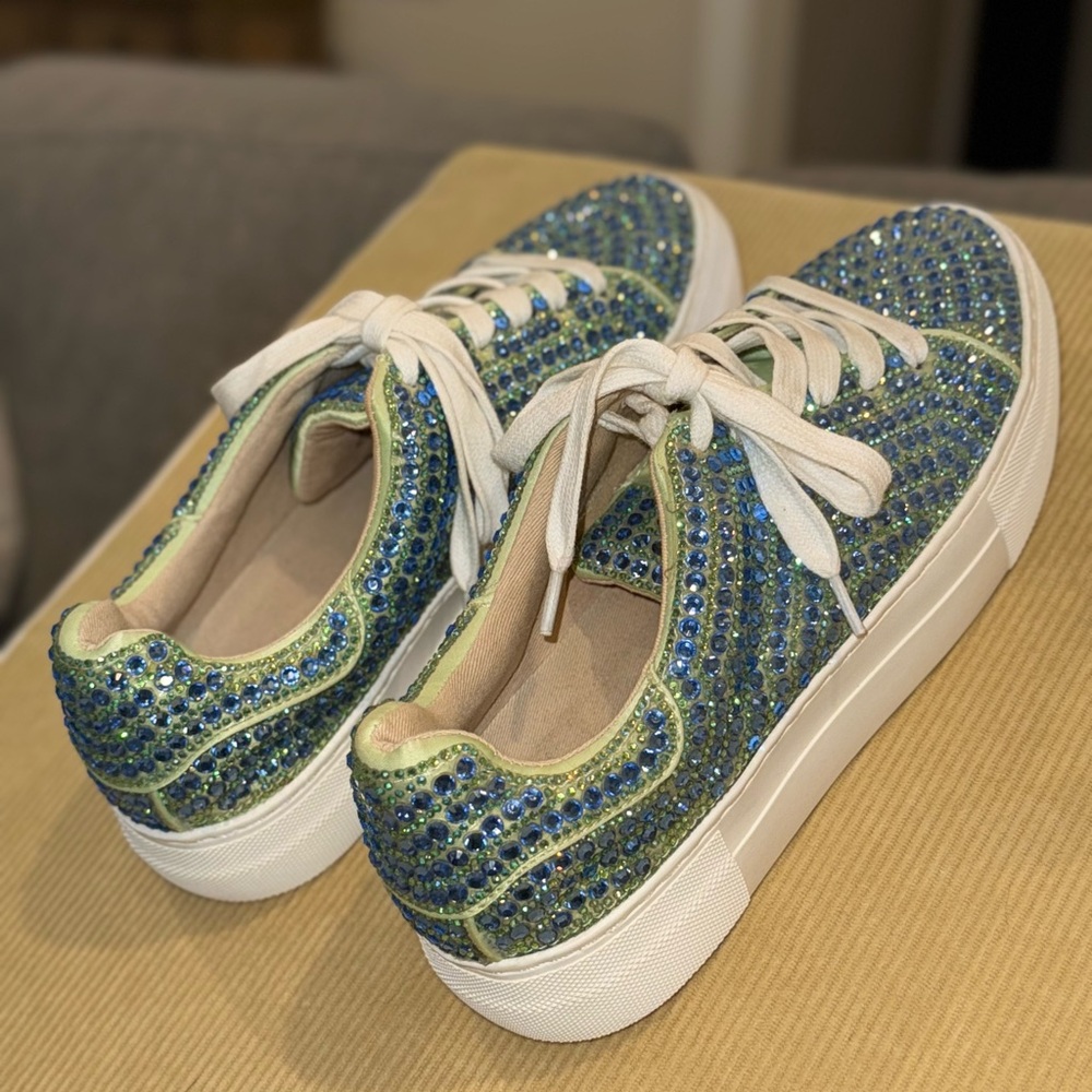 Betsy Johnson Sidny Blue Green Rhinestone Bling Platform Sneaker Size 7.5 - Picture 11 of 12